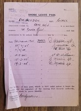 1945 British Merchant Navy Shore Leave Pass Brindisi, 1st Radio Officer Gosden