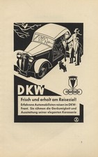 DKW Auto Union Reklame 1937 Reise Urlaub Familie Hund Werbung