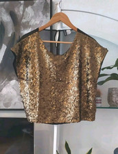 H&M Divided Pailletten Gold Schwarz Bluse Gr. XS 34 S 36
