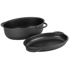 Alu Guss Bräter Oval mit Grillpfanne Gänsebräter 8 L / 2,5 L