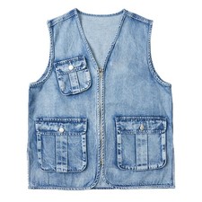 Herren hellblau Denim Vest Jeansweste Jeans Jacke Weste Jeansjacke L-4XL