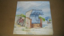 3 Cocktail-Servietten 25cm, Maritim: Fahrrad am Zaun neben Strandkorb am Strand