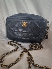 Original Kleine Chanel Handtasche Vintage Leder Schwarz