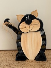 Lustige Deko-Katze aus Holz ca. 35cm hoch