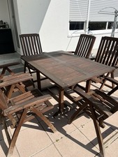 Sitzgruppe aus Yellow Balau Holz  1 Variotisch 140/200x100 cm und 6 Hochlehner 