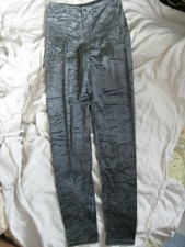 VINTAGE Samt Leggings silbergrau unten eng viel Stretch 29-36/90/67 edel sexy