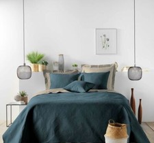 Plaid Tagesdecke Landhaus Vintage Petrol 220x240 cm