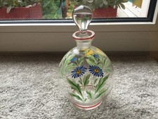 Alte Glas Karaffe Handbemalt, Blumen Motiv - 50er Jahre
