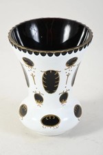 Böhmische Überfangvase schwarz-weiß, Golddekor, um 1900, H13,5cm