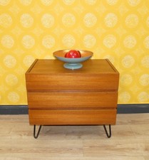60er Jahre Schubladenschrank Teak Holz Nachtschrank vintage mini Kommode Hairpin