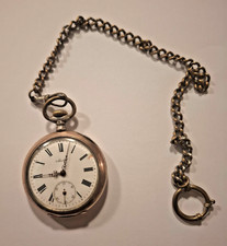 800 Silber TASCHENUHR Absolut   mit Kette Werk läuft an