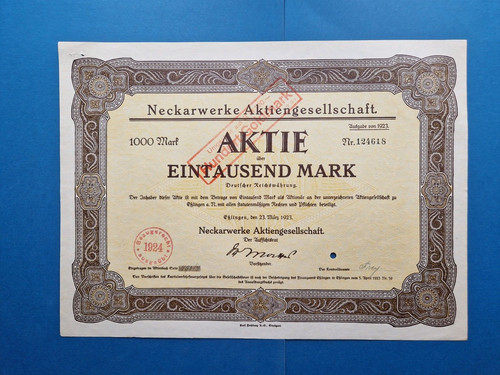 Neckarwerke 1000 mark 1923 - neckarwerke,