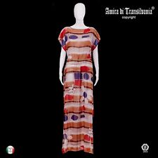 Damen Kleid High Fashion Kleid Couture Kaftan Chiffon 70er Blumen Streifen Curvy