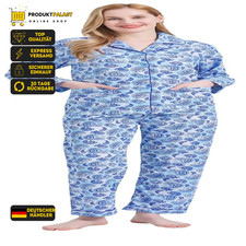 GLOBAL Pyjama für Damen, 100% Baumwolle, langärmelig, mit Knöpfen, weich,