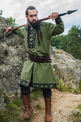 Wikinger tunika mit echtleder - wikinger,