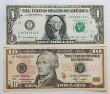 USA One Dollar und Ten Dollar