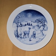 Hutschenreuther Wandteller, H. Hoffmann,  Winterlandschaft Rehe.