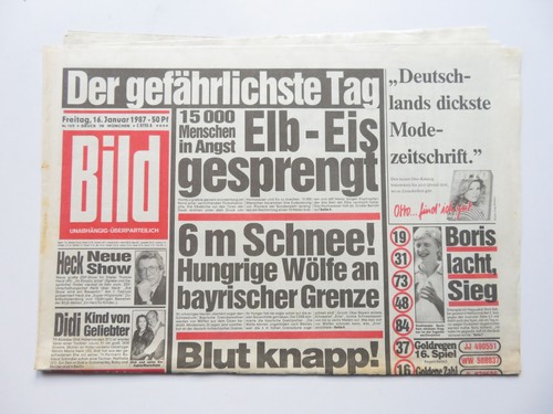 Bild zeitung vom - bild, 16.01.1987
