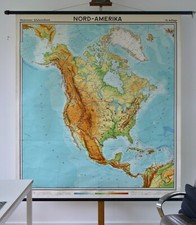 VINTAGE | WANDKARTE SCHULWANDKARTE NORDAMERIKA | USA CANADA | SCHOOL WALL CHART