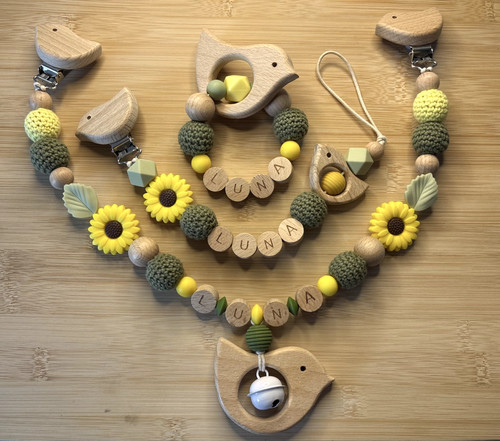 Holzvogel set schnullerkette - set,