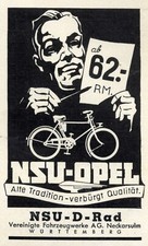 NSU Opel Fahrrad Reklame 1937 D-Rad Werbung