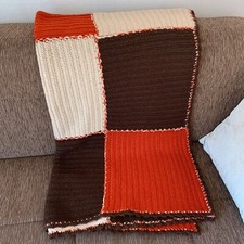 Vintage Handarbeit Häkel-Decke 105x185cm Kuscheldecke Patchwork Knitted Blanket