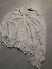 Tigha Damen Langarm Bluse mit geknöpfter Front Fashion Look Weiß Größe S