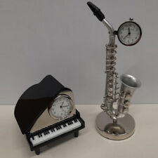 Tischuhr Briefbeschwerer Klavier Piano Saxophone Deko Uhr Musik Instrumente Neu