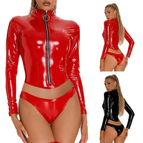 Damen wetlook dessous set - damen,