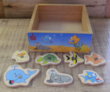 altes Holz Angelspiel von der Sparkasse Fische angeln Holzspiel Spielzeug Kinder