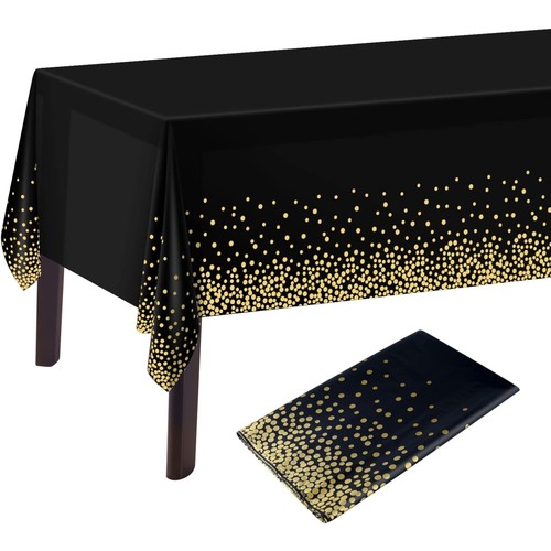 Tischdecke schwarz gold dot - tischdecke,