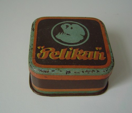 Vintage blechdose pelikan leer - vintage,