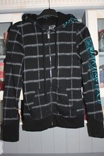 Coole Jacke, Sweatjacke, Hoodie v. FOX - Schwarz/Türkis, kariert - Gr. S