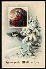 AK Gesegnete Weihnachten, Winterliche Landschaft und Maria mit Jesuskind 1911 