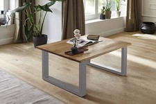 Couchtisch Baumkante massiv Wildeiche 80 x 80 Silber B-WARE 42266