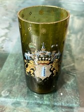 ANTIKES HISTORISMUS GLAS UM 1880 HANDBEMALT MUNDGEBLASEN WAPPEN LÖWEN