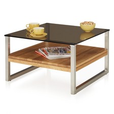 Couchtisch Sofatisch Wohnzimmertisch Beistelltisch Glasplatte Eiche Metall