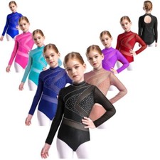 DE Kinder Turnanzug Langarm Glitzer Gymnastikanzug Ballett Body Trikot Dancewear