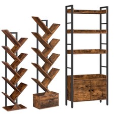 HOOBRO Bücherregal Standregal Holz DVD Regal in Baumform Metallgestell 