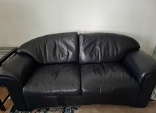 Ledersofa 2-Sitzer, tiefblau fast schwarz, Bielefelder Werkstätten