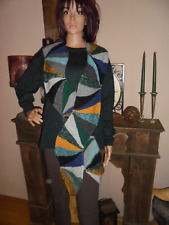 Langer Schal Sockenwolle handgestrickt DIY Blau Gelb Grau Einzelstück 228 cm Neu