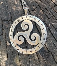 Triskele Runen Schmuck Edelstahl Mittelalter Wikinger Frau K5.17 Silber Kette