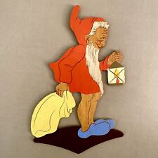 1950er Märchen-Holzbild von Mertens-Kunst: Frühes Sandmännchen in Orange 17cm