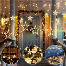 LED Lichterkette Sterne Fenster Vorhang Außen Innen Warmweiß 8 Modi Dekor Deko