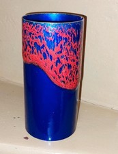 Vase Metall Emaille blau rot