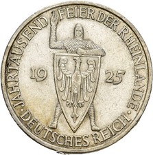 Künker: Weimar, 5 Reichsmark 1925 D, Jahrhundertfeier Rheinlande, Silber