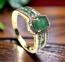 GJ69 * HARRY IVENS IV EDELSTEIN RING (17) 9x SAMBIA SMARAGD oval, 0,6ct 925er S.