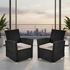 Rattansessel 2xGarten Sessel Stuhl Rattan Gartenmöbel Balkon Sitzmöbel Schwarz