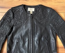 100%ORIG H&M ECHTLEDER MOTIV KRAGENLOS BIKER LEDER JACKE GR.32 XXS / XS SCHWARZ