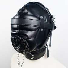 Mundschutzmaske Leder Hood Kopfmaske Gimp mask Adult mit offenem Mund DE
